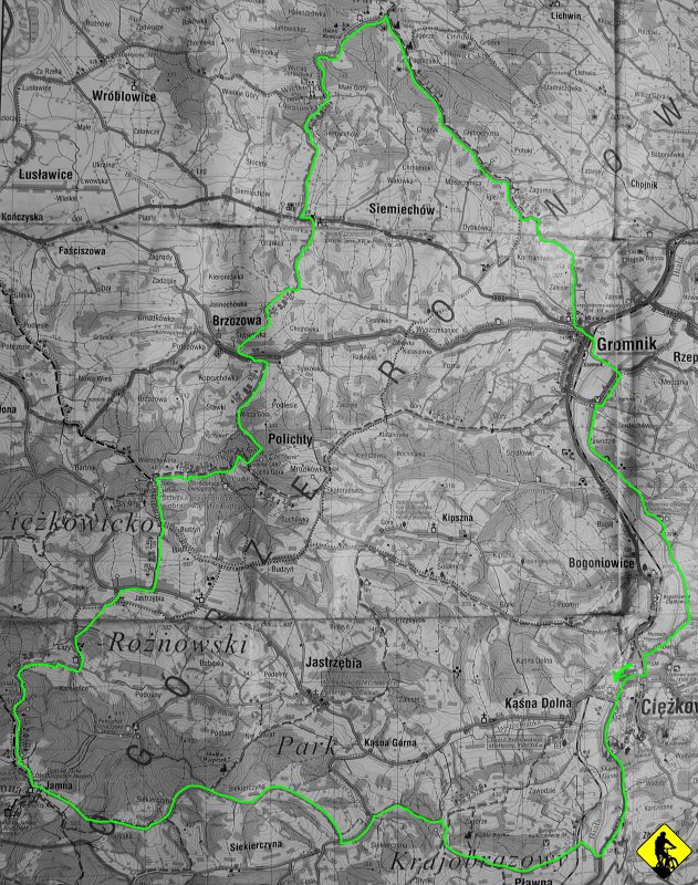 mapa.jpg - Oto i pokonana trasa. Wyszło coś ok. 50km. Jak na początek sezonu w sam raz. Choć dla naszych dup to i tak było za dużo :) PoZdRo