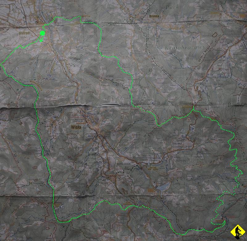 mapa.jpg - Pętla liczy 74.6 km przy 2103m w pionie. 17km to asfalt, 16km szuter, a 41,5 km liczą sobie ścieżki i inne takie :) Dobra wyrypa dla każdego sprawniejszego rowerzysty! Pozdro!