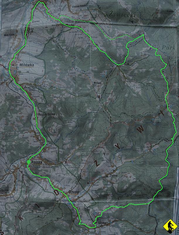 mapa.jpg - Trasa kropkowana to ta, którą powinniśmy pojechać, reszta to to co nakręciliśmy korbami :) Wyszło ok. 57km. Bardzo dobra trasa, dość trudna i urozmaicona. PoZdRo.