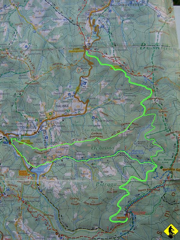 mapa.jpg - A oto i nasza trasa. Ok 50km. 2600kcal. Suunto TE 3.0. 5h55min od startu z Octavia'na :)Jasna zieleń to "tam", ciemna to "z powrotem" :) PoZdRo!