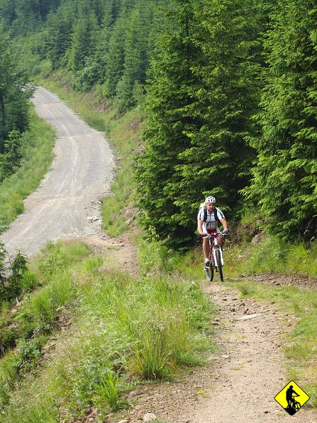 9.jpg - Na Skrzyczne wybieramy najlepszą jak dotąd opcje: szutrem w stronę przysłopu, by potem widocznym odbiciem na czerwony szlak docieramy do Malinowskiej Skały.