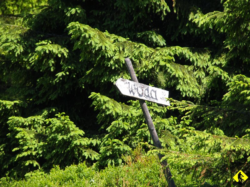 3.JPG - W: Już przed ...... szukamy wody...Bez skutku. Źródło wyschło? A może źle szukaliśmy. Tabliczka wskazuje w sumie bliżej nieokreślony kierunek.