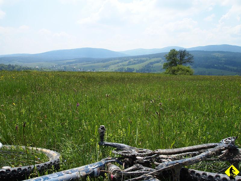 8.JPG - Chwila przerwy. Przekąska, rozmowy, odpoczynek i widoki na zielone pasma i szczyty. Do schroniska już ok. 3km.