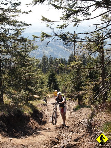 9.jpg - Pomysł okazał się strzałem w 10! Pomimo, że przez moment było trochę pchania, to większość jest jazdy ( w tle tzw. Rzeźnik w żółtek koszulce „bieg rzeźnika”).